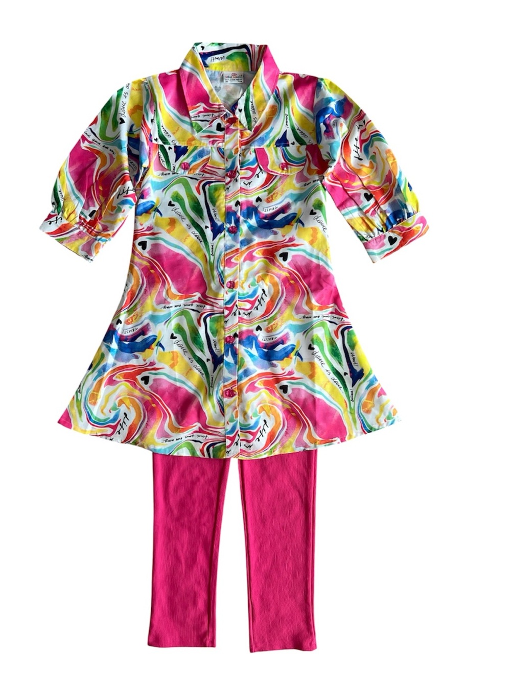 Kids Multicolor Swirl Tunic & Pink Leggings Set Size 10/12